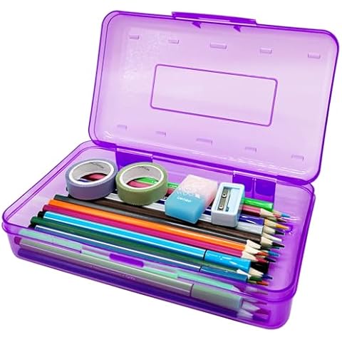 Nuozme Plastic Translucent Pencil Box,Pencil Cases with Snap-Tight Lid for Pens, Pencils, School Supplies,Office Supplies, 1 Pack Cover