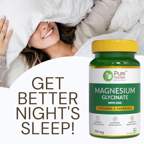 Image of Pure Nutrition Magnesium Glycinate + Zinc (350mg), 180 Veg Tablets (60x3) | For Bone, Muscle & Nerve Health l Better Relaxation & Sleep Quality | Helps Ease Period Cramps | Supports Stress Relief & Heart Health