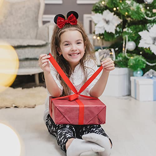 4Pcs Mouse Ear Scrunchies & Mouse Ears Hair Bow Clips Red Polka Dot Hair Ties For Girls Women Costume Accessories Birthday Party Decorations #TOP5