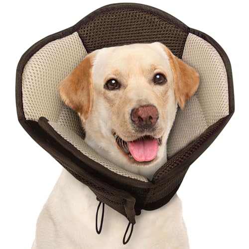 Image of AOFITEE Dog Cone - Foldable Cone for Dogs After Surgery, Adjustable Comfy Cones to Stop Licking, Soft Dog Cone Collar for Large Dogs, Elizabethan Pet E-Collar for Wound Healing, Brown Large