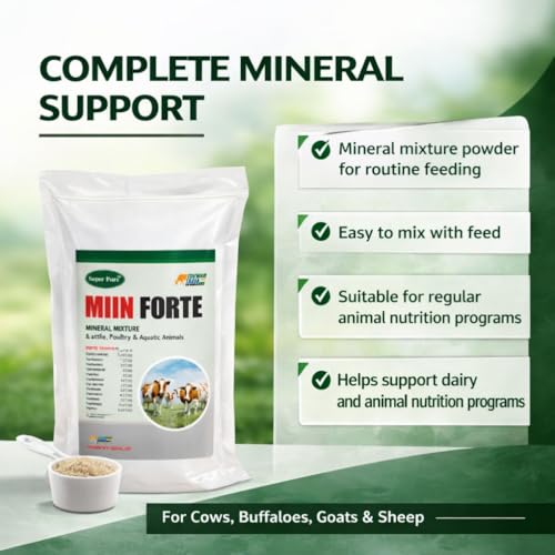 Image of MIIN Forte 20Kg Pouch | Water-Insoluble Mineral Mixture Powder for Cattle, Buffaloes, Cows & Goats | Complete Livestock Feed Supplement for Growth, Milk Yield & Immunity Booster