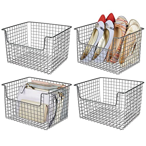 Best Deal Product mDesign Farmhouse Decor Metal Wire Storage Organizer Basket - Open Front for Organizing Closets, Shelves and Cabinets in Bedrooms, Bathrooms, Entryways, Hallways - 12" Wide, 4 Pack - Graphite Gray