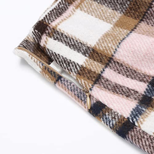 Idealsanxun Pink Plaid Skirts For Womens High Waisted Fall Winter Wool Bodycon Pencil Mini Skirts With Slit thumb #2