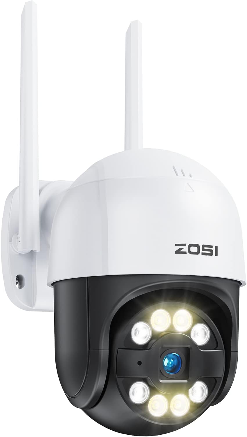ZOSI 2K WiFi Camera Outdoor, 360° Pan/Tilt Home Security CCTV Camera, Color Night Vision, Person Vehicle Detection, Auto Tracking, Light Siren, 2-Way Audio, Cloud & Local Storage, C289