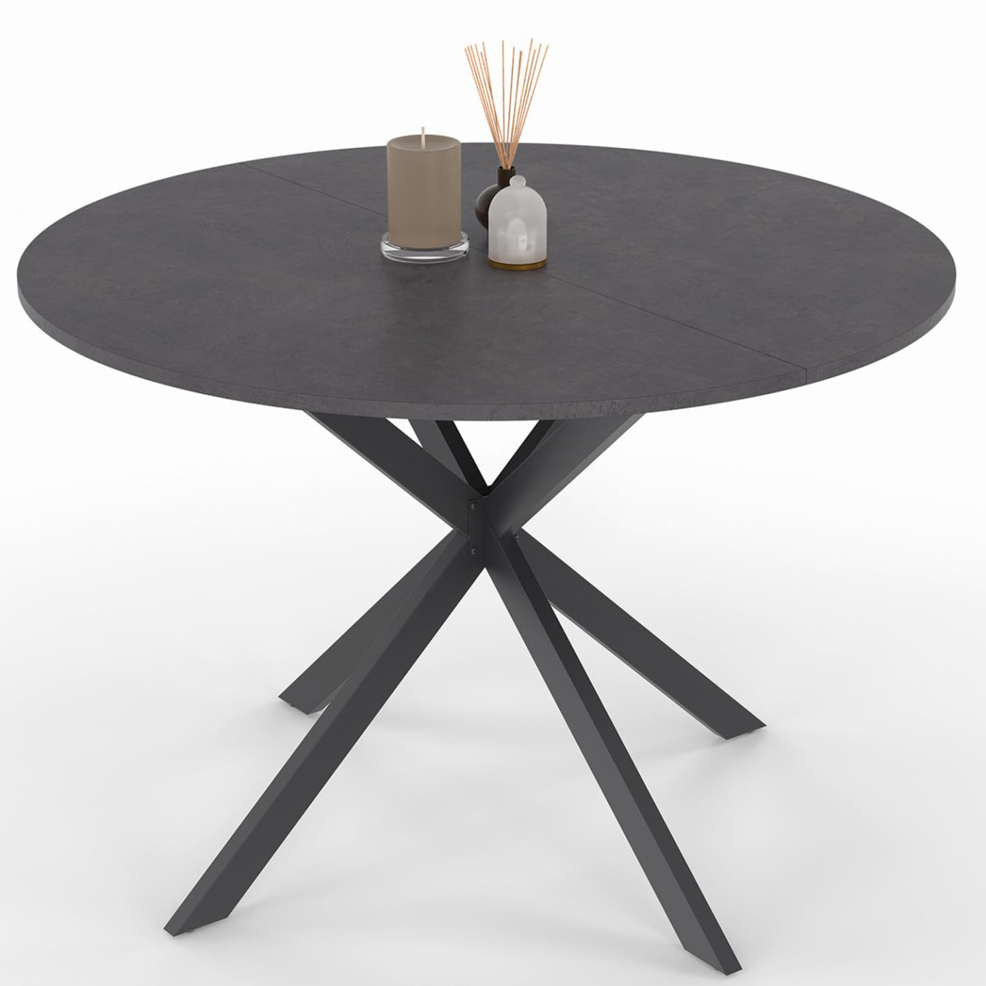 IDMarket - JASPE Tavolo da pranzo rotondo per 6 persone con piano effetto cemento e gamba a ragno grigio antracite 110 cm