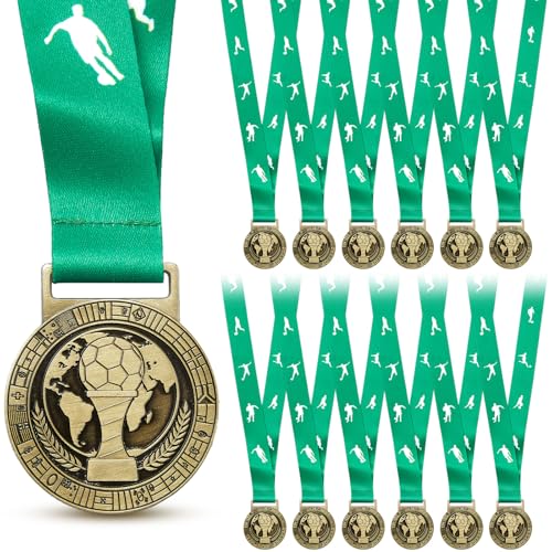 Kenning 24 Pack Gold Award Medals with Neck Ribbon Soccer Medals for Awards Sports Competitions Celebration Trophy Prize Gifts for Football Party Favors Participation Winner Gift (Globe Trophy)