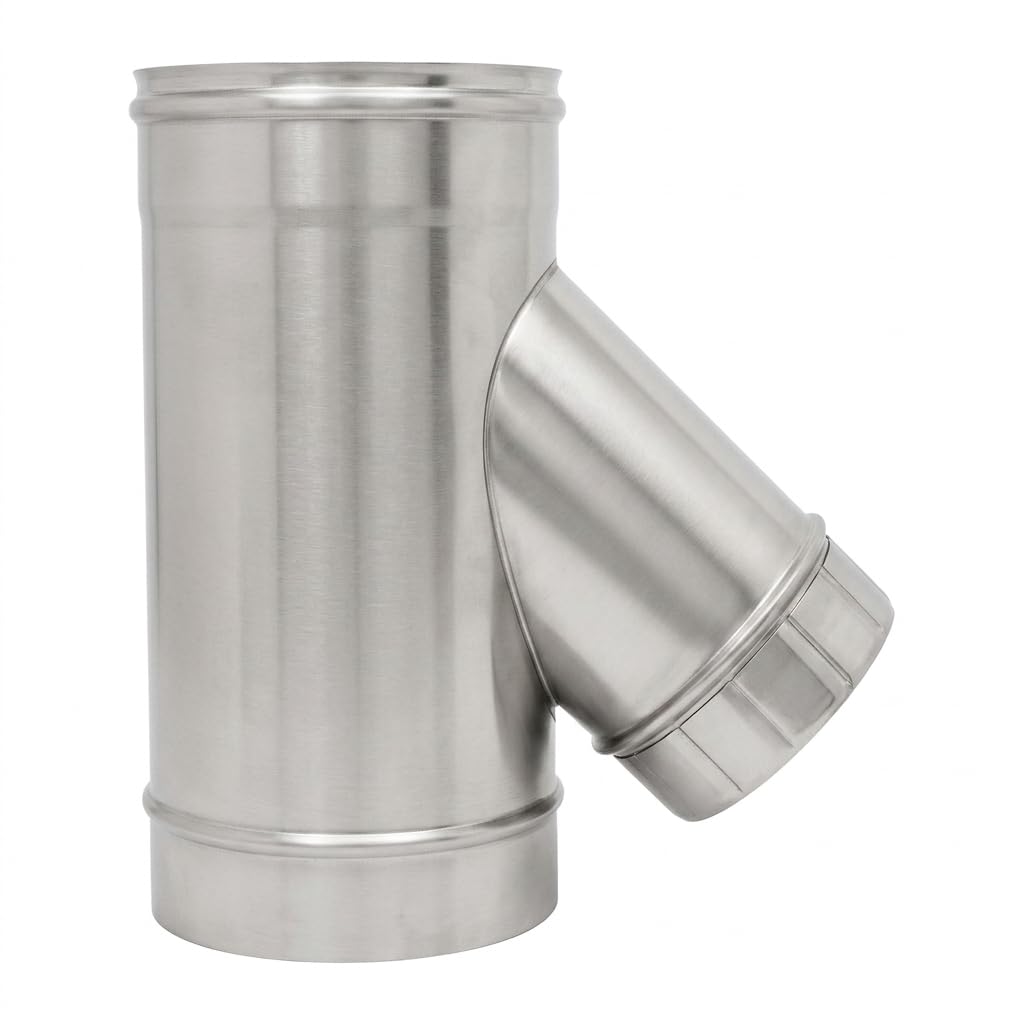 MAKA Raccordo a T 135° Ridotto per Canna Fumaria in Acciaio Inox, Braga con Codolo Ridotto per Stufa a Pellet (Ø 230, codolo Ø 80, AISI 304)