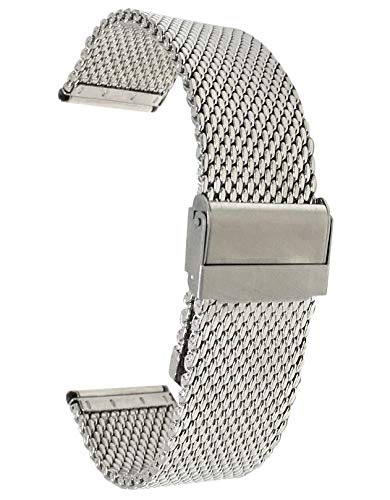 Bandini Stainless Steel Mesh Watch Band for Men - Metal Mesh Replacement Watch Strap - Adjustable Length - Fold-Over Clasp - Silver Tone 22mm Mesh Watch Band