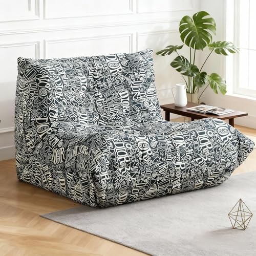 AIMSTYTO Bean Bag Chair for Adults, Comfy Floor Couch with High Resilience Foam, Single Lounge Sofa for Bedroom Living Room, Graffiti/Cow Style Togo Cozy Lazy Chair (Green)