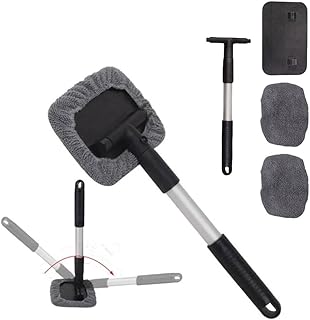 フロントガラスウィンドウクリーナーツール、洗えて再利用可能な布パッドと長い伸縮ハンドルを備えた車のウィンドウクリーナー、自動車ガラス、内装、外装のクリーニング用のユニバーサルカークリーニングツール。 [並行輸入品]