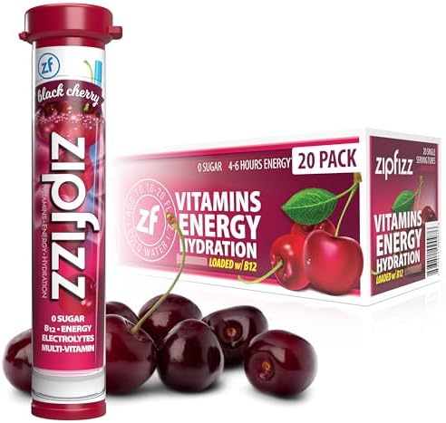 Zipfizz Energy Drink Powder, 20 Pack Electrolyte Mix with B12 -Black Cherry
