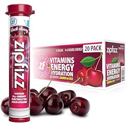 Zipfizz Energy Drink Powder, 20 Pack Electrolyte Mix with B12 -Black Cherry | Hydration tubes with vitamin drink benefits, 100mg caffeine, B12, electrolytes, & no artificial sugar for active lifestyle