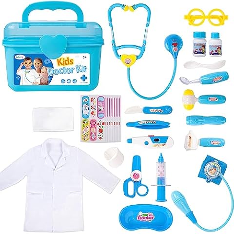 Liberry Doctor Kit for Toddlers 3 4 5 Years Old, Kids Doctor Play Set for Girls Boys Toy, Pretend Play Medical Kit with Stethoscope & Costume for Christmas Birthday Gift Blue Cover