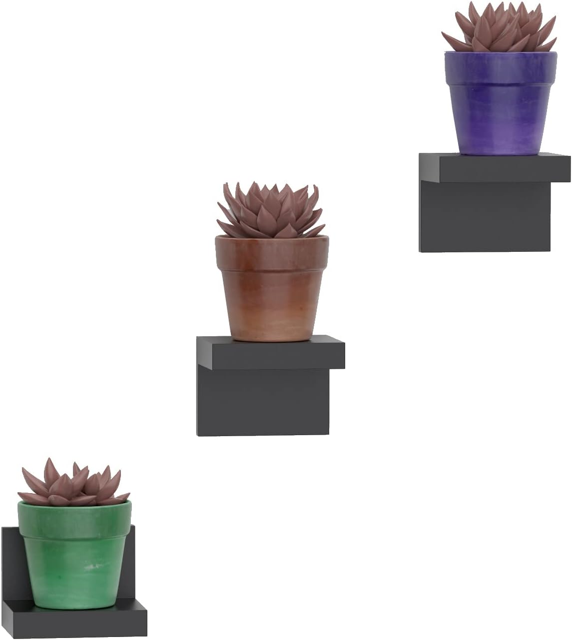 RICHER HOUSE 3-Pack Small Floating Shelves for Wall, Plastic Black Shelf 4 Inch Display Ledges for Small Decor, Mini Shelf for Wall with 2 Types of Installation (Adhesive or Screw)
