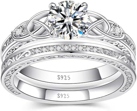Vintage Celtic Knot Women's Engagement Ring Sets 925 Sterling Silver Bridal Ring Sets for Women Cubic Zirconia Engagement Ring Cubic Zirconia Wedding Ring Sets Size 5
