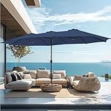 PHI VILLA 15ft Patio Umbrella Double-Sided Outdoor Market Extra Large Umbrella with Crank, Umbrella Base Included (Blue)