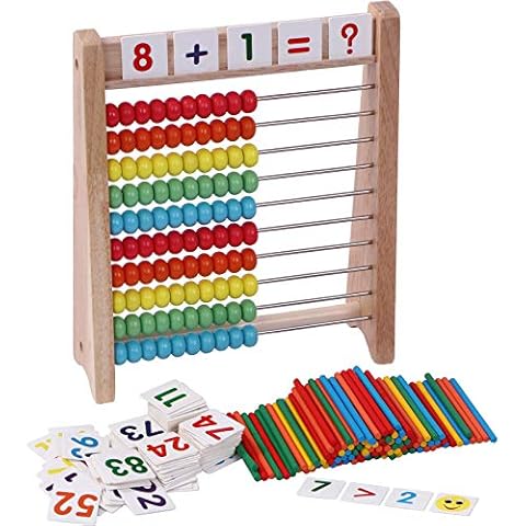 Cltoyvers Wooden Abacus for Kids Math with 100 Counting Sticks and Number Toys Cards 1-100, Educational Math Games Preschool Learning Toys, Math Manipulatives for Elementary 1st 2nd Grade Cover