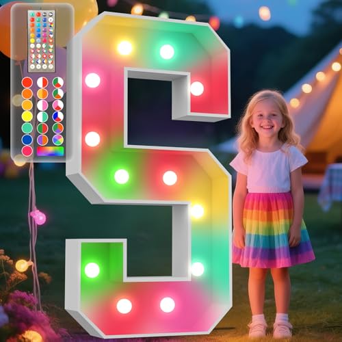 Image of Ledido 4FT Colorful Marquee Light Up Letter S for Party | 34 Colors Changing Marquee Letter 4 Feet Tall with Remote, Big Letters for Party Wedding Graduation Birthday Decorations