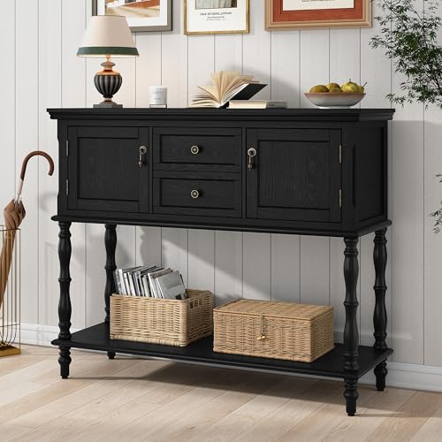ARTPOWER Console Table with 2 Drawers, Retro Entryway Table with 2 Door Cabinets and Open Storage...