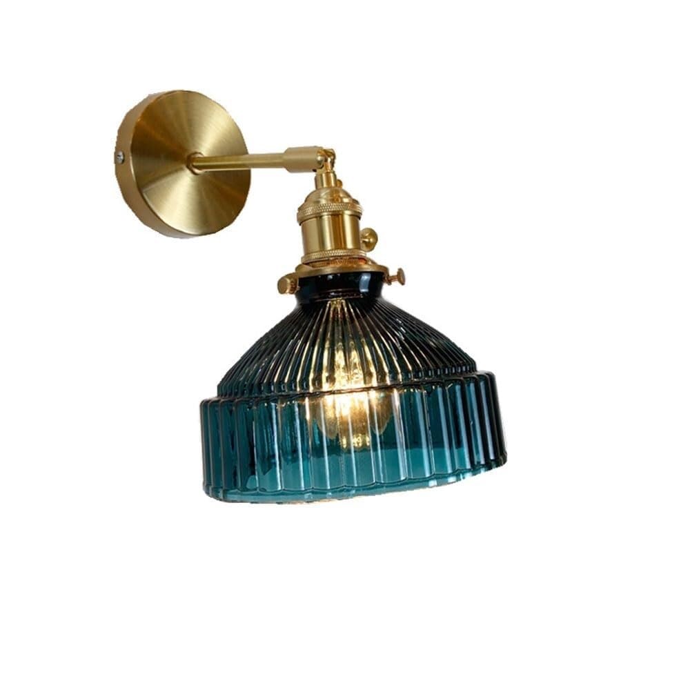 CWCQGH Modern Stripe Glass Wall Lamp Nordic Adjustable Indoor Wall Light with Brass Rotary Switch, Antique Brushed Gold Retro Wall Sconce Fixture Rotatable Hand-Blown Glass Wall,Dark Green