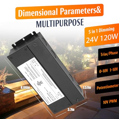 Image of 120W Dimmable LED Driver 24V, AC to DC Triac Dimmbale Transformer Power Supply, Dimming LED Driver, Replacement for lutron and leviton Dimmer, TRIAC /Phase /0-10V /1-10V /Potentiometer /10V PWM UL Listed