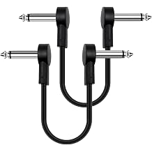 2 Pack 12 Inch Black Guitar Patch Cables - 1/4" TS Right Angle Flat Cable, Noise Free and Long-Lasting for Effect Pedal Board