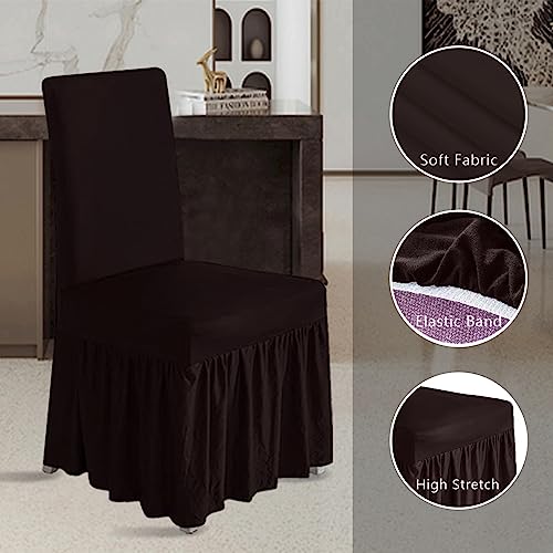 Molasofa Chair Covers For Dining Room Set Of 4 Stretch Chair Slipcovers With Skirt For Kitchen Seat Protectors Wedding Banquet Decor Kids Pets Spandex Fabric Washable (4Pcs, Chocolate) #TOP2