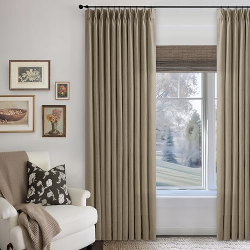 Image of Light Brown 70 Inches Wide 96 Inches Long 70x96 Curtains Semi Sheer | Extra Wide, Light Filtering, Track, Floor, Privacy, Memory Trained, with Hooks Rings, Back Tab, Living Room, 1 Panel