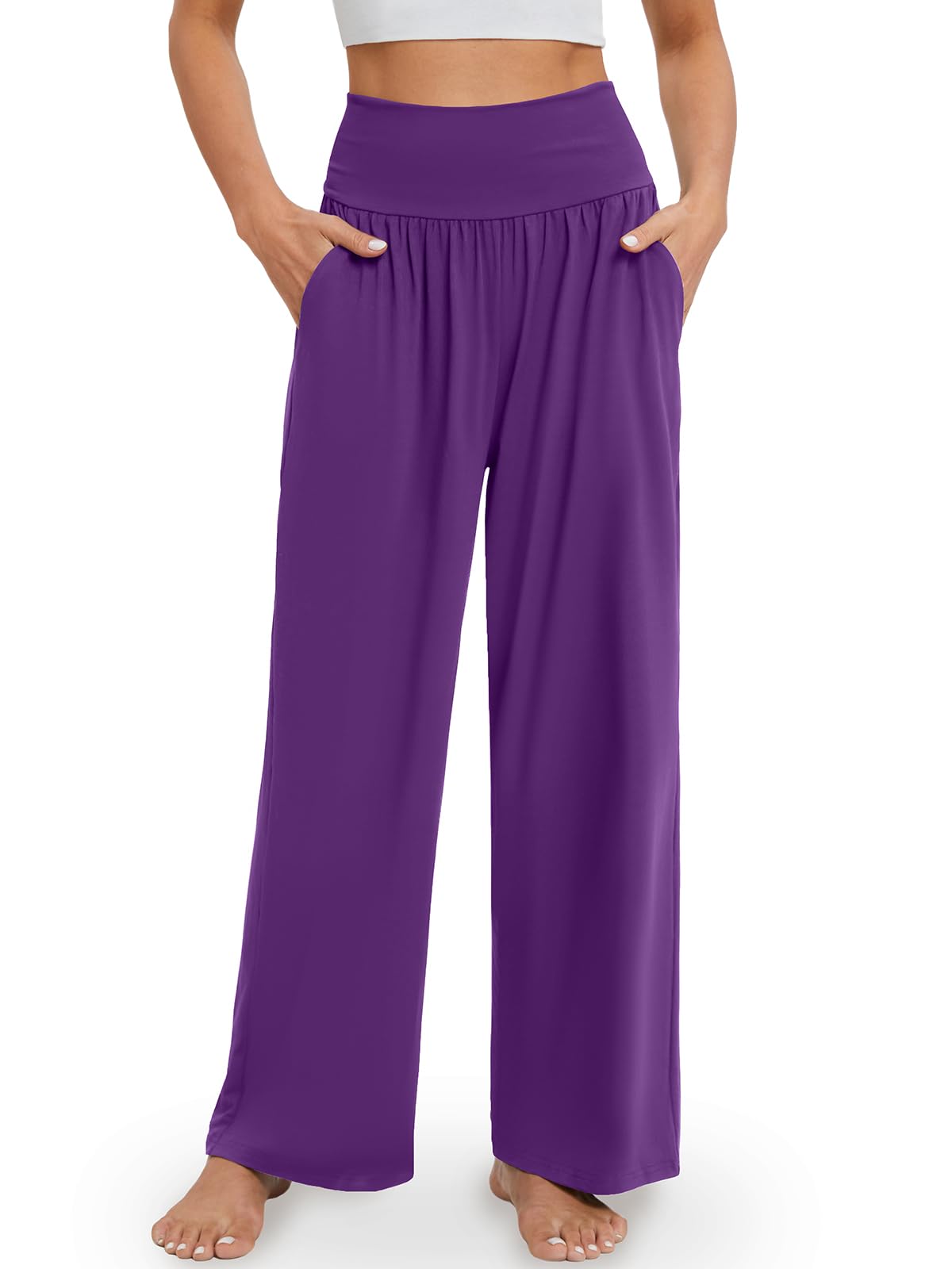 Gracyoga Wide Leg Yoga Pants for Women Casual Loose Cozy Sweatpants High Waisted Lounge Pajama Flowy Pants With Pockets