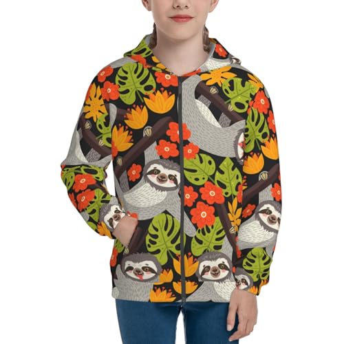 Sloth on the Branch Kid Hoodies Boys Zip Up Sweatshirts Girls Pullover with Pocket3