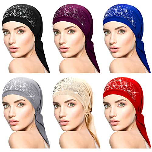 Image of Geyoga 6 Pcs Chemo Headwear for Women Pre-tied Head Scarf Headwrap, Classic | Sequin Pre Tied Head Wraps, Stretchy Turban Cap, Cancer Patients, Daily Wear