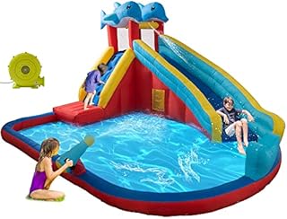 EDOSTORY Inflatable Water Slides Bounce House for Kids 189''L x 157.5''W x 94.5''H Waterpark Water Gun Wet or Dry Playground Sets with 450W Air Blower