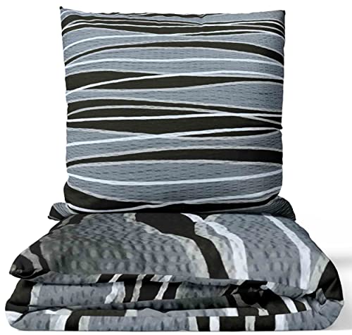 Leonado Vicenti - 4-piece seersucker bed linen 135 x 200 cm or 155 x 200 cm with zip, size: 135 x 200 cm, colour, design: black wave