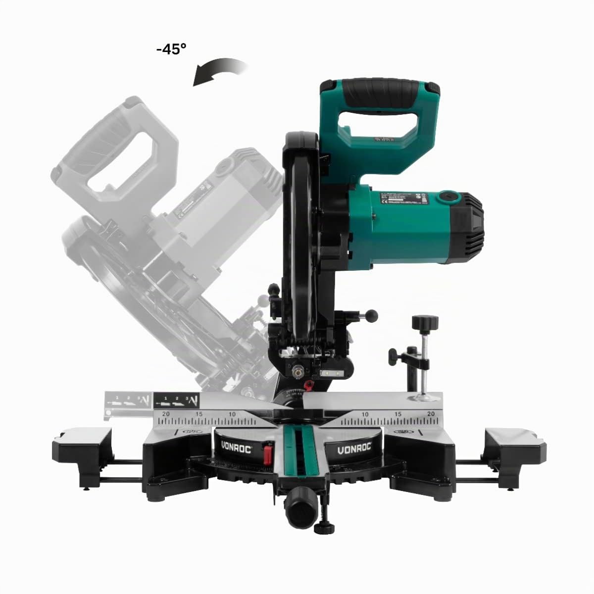 VONROC Sierra ingletadora - PRO - 2200W - 255mm - Multi-material - Con láser, luz LED y hoja de sierra de 48T