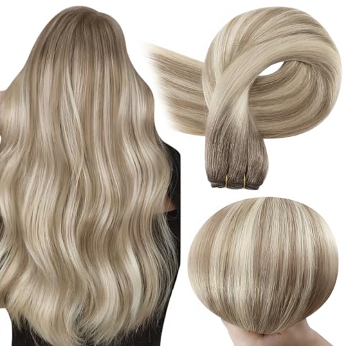 Image of Full Shine Invisible Weft Hair Extensions 22 Inch Remy Soft Silky Hair | Color Mushroom Blonde To Platinum Ombre, Invisible Sew In Weft, Soft Silky Hair, Natural Styling, Salon Looks, Daily Wear