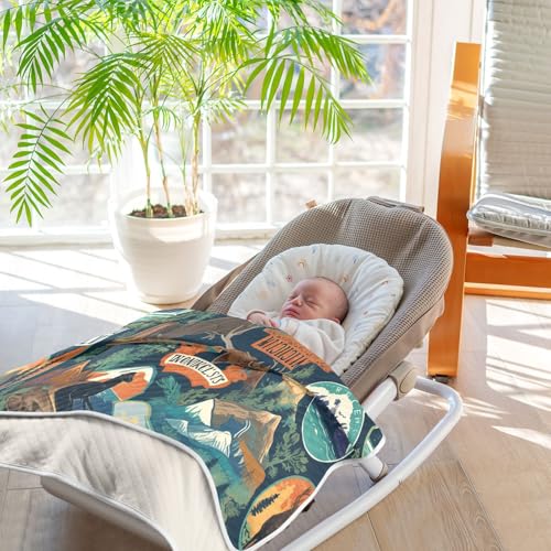 Image of Baby Swaddle Blanket for Boys Girls Soft Warm Stroller Throw Blanket for Newborn Infant Toddler 30X40in Camping National Park Colorful Labels Emblems (2)