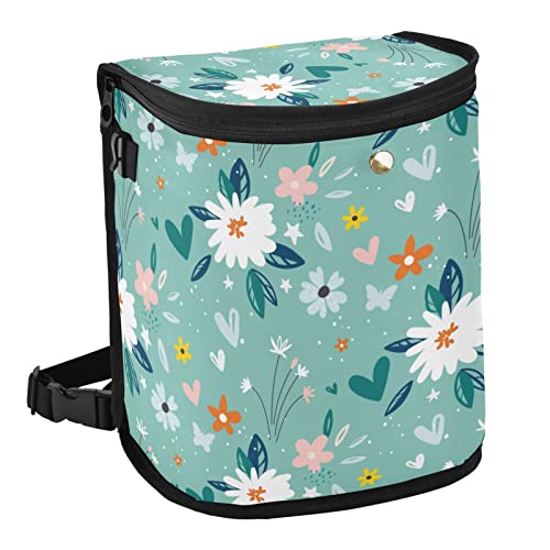 Wudan Bote de basura pequeño verde con diseño botánico de plantas y flores de jardín con tapa, accesorios a prueba de fugas para cubo de basura, organizadores de coche y almacenamiento para decoración