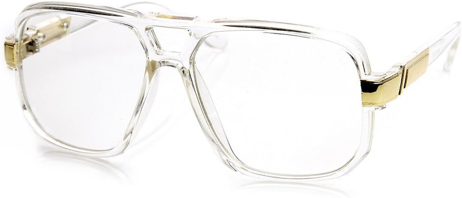 Classic Flat Top Square pilot Frame Plastic Clear & Clear Lens Glasses