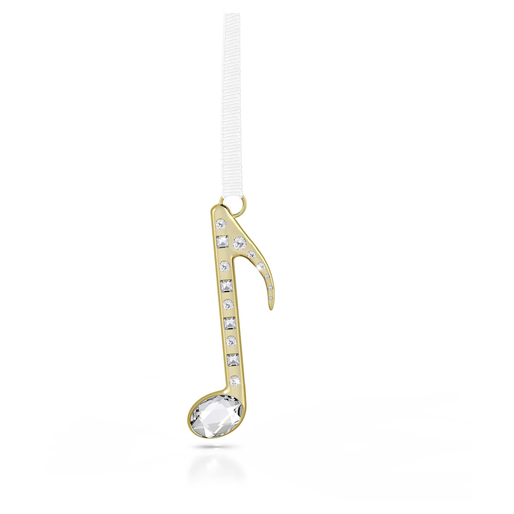 Swarovski Holiday Magic Musiknote Ornament, Kristallanhänger aus Champagner-goldfarbenem Metall mit Klaren Kristallen und Weißem Ripsband, Größe: 6 x 0.8 x 2.5 cm