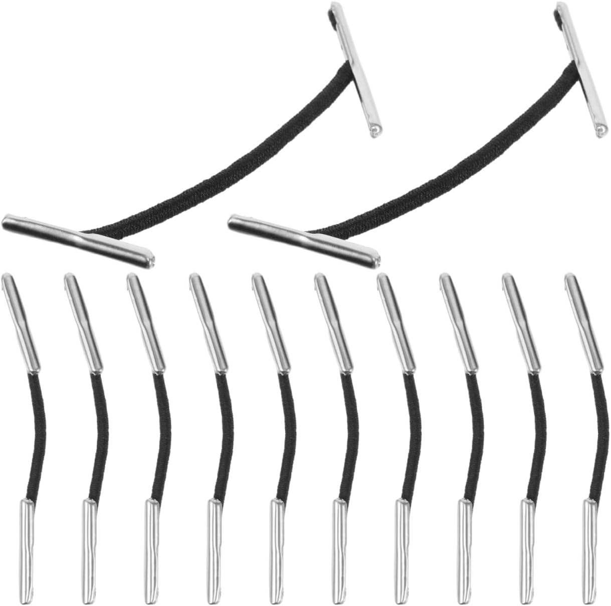 SHINEOFI 100Pcs Adjustable Elastic Barbed Cords with Metal Ends for Hats Badges and Crafts Stretchy String Bands for DIY Projects Outdoor Camping and Travel