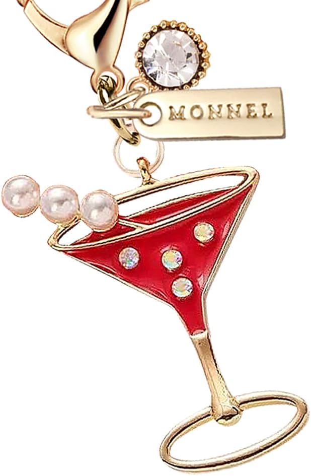 MC655 Little Crystal Cocktail Lobster Clasp Charm for Women with Velvet Bag (Red,1 Piece) - Image 2