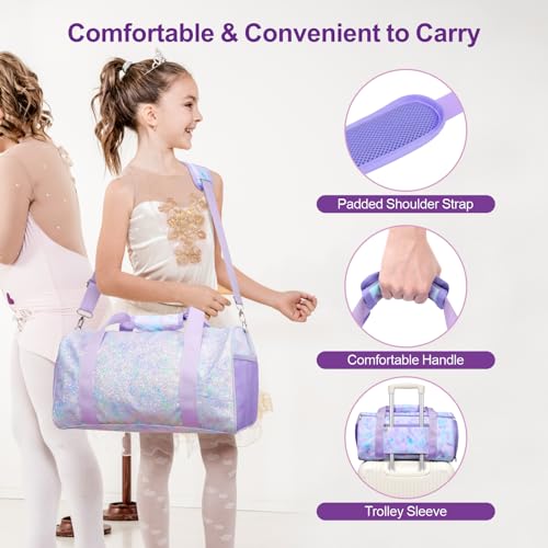 Image of Bagseri Duffel Bags for Kids - Girls Dance Travel Bag with Shoe Compartment