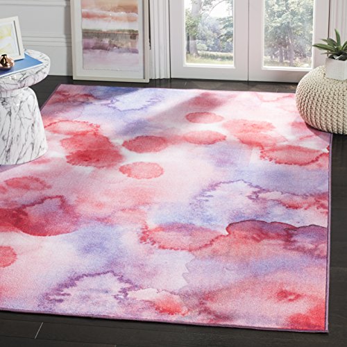 SAFAVIEH Washable Rug Paint Brush Collection - 6'7" x 9', Fuchsia & Lavender, Slip Resistant & Easy to Clean, Ideal for Living Room, Bedroom, Nursery, Kids Playroom, Dining Space (PTB122A)