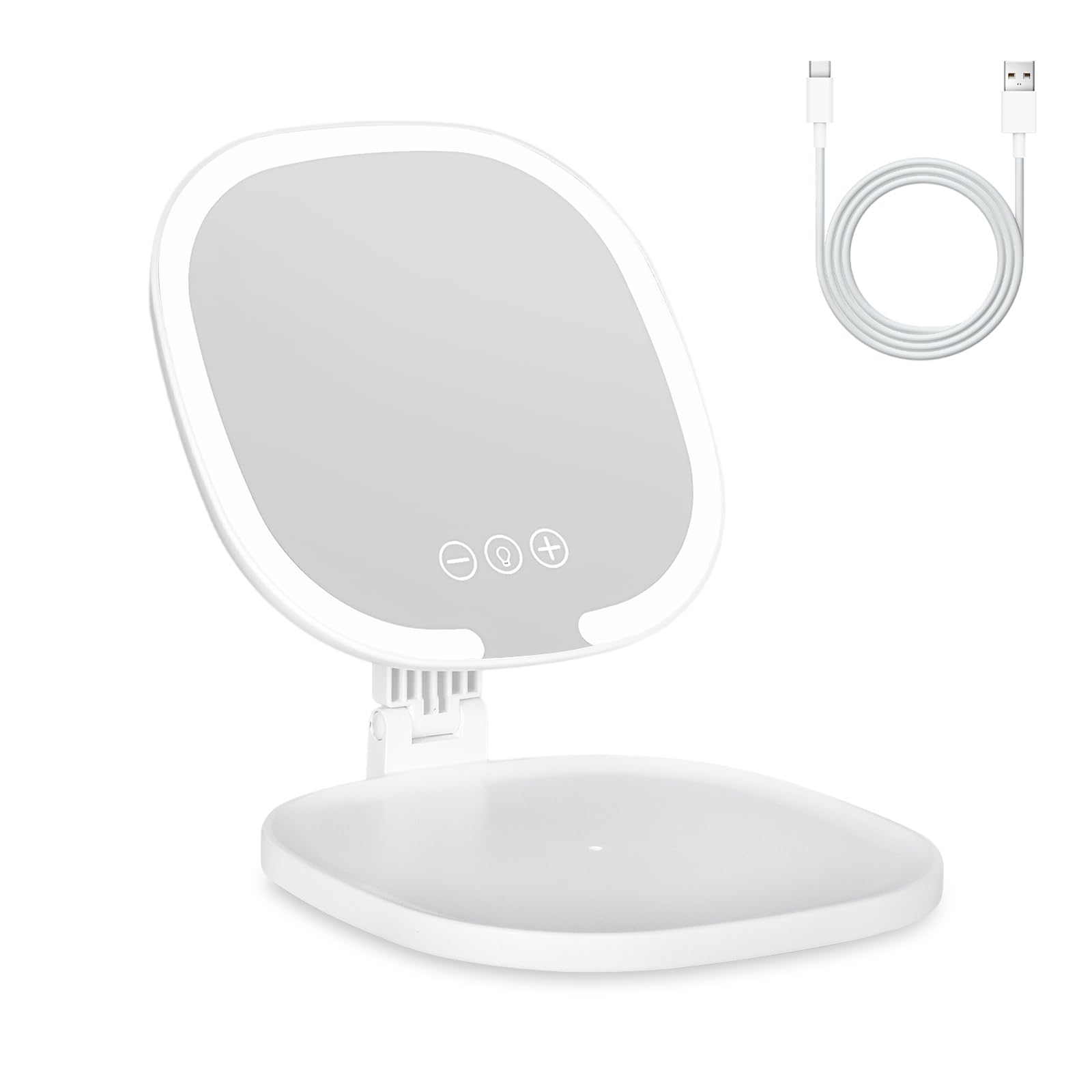 Colexy Travel Makeup Mirror with LED Light, Portable Travel Mirror Slim LED Vanity Lighted Rechargeable Foldable with 3 Lighting Modes Dimmable Touch Screen (White)