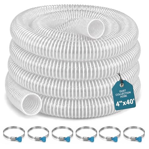 Heavy Duty PVC Dust Collection Hose 4 in x 40 ft, Puncture Resistant with Carbon Steel Wire Reinforcement for Woodworking and Industrial Dust Collectors