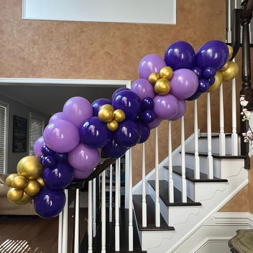 Image of Purple and Gold Balloons, 60 Packs 12 Inch Dark Purple and Gold Confetti Metallic Party Balloons with Ribbons for Girls Women Birthday, Wedding, Graduation Decoration