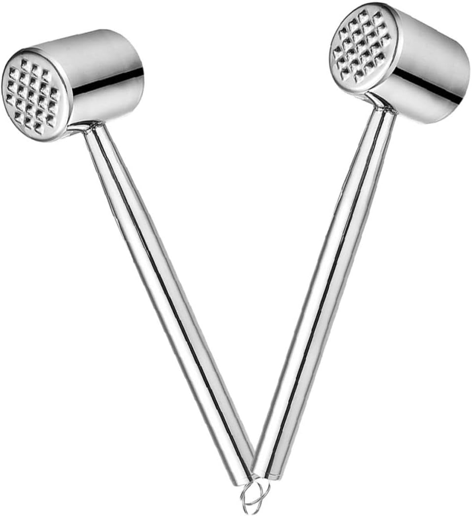 ibasenice Stainless Steel Meat Tenderizer Hammer 2pcs Pork Pounder Kitchen Steak Mallet for Beef Poultry Cooking Tools