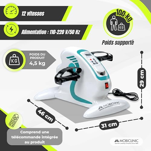 Mobiclinic®, Pedalier D’Appartement, 12 Niveaux de Vitesse, Assistance au Pédalage, Bidirectionnel, Écran Multifonctions, Minuteur, pour Jambes et Bras, Mini-vélo, Pista – vue 2