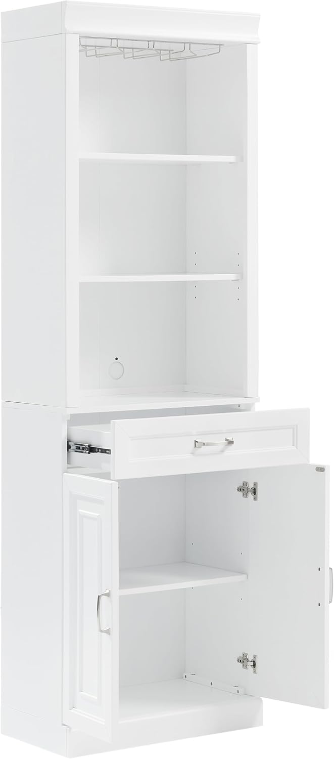 Crosley Furniture Stanton Wine, Liquor, Coffee Bar Cabinet with Storage Shelves and Drawers, White