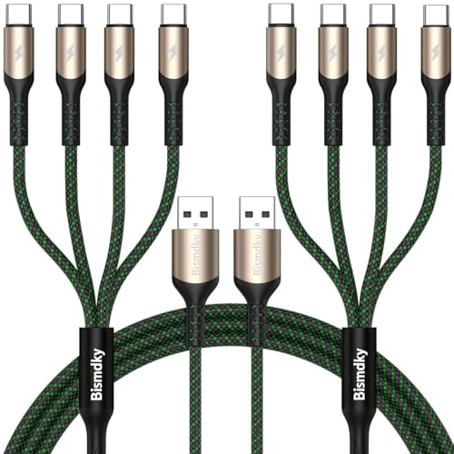 2Pack 4FT Multi Charging Cable USB C Splitter Cable4 in 1 Fast Charging QC3.0 Nylon Braided Charging Cord with 4 Type-C Cable for iPhone 17/16/15 Pro Max/Android and Tablets (USB C Splitter Cable)